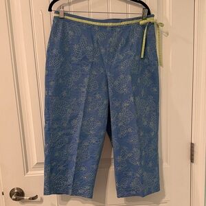 Talbots Blue Capri Pants with Embroidered Flowers and Pineapples - 14P